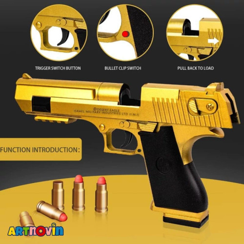 اسباب بازی تفنگ کلت پوکه پران طلایی صدا خفه کن تفنگ ساچمه ای زرد